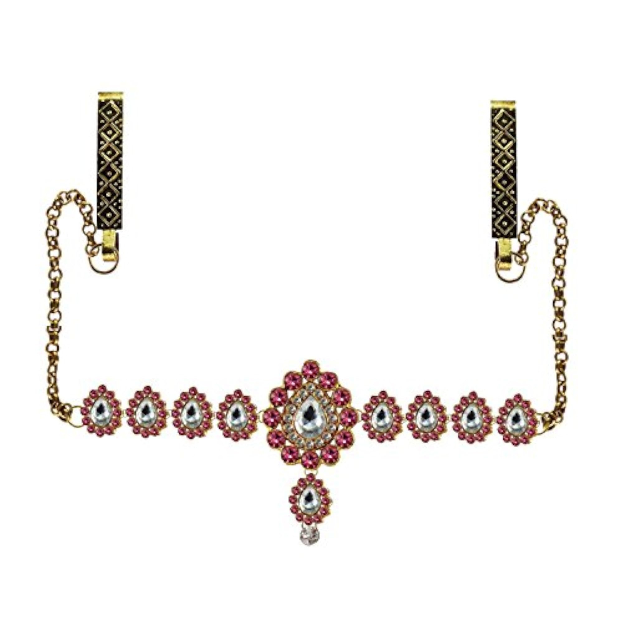 Women's Solid Brass Multi Stone Stud Platted Waist Belt